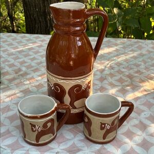 Brown and Cream Ceramic Pitcher and Mug Set